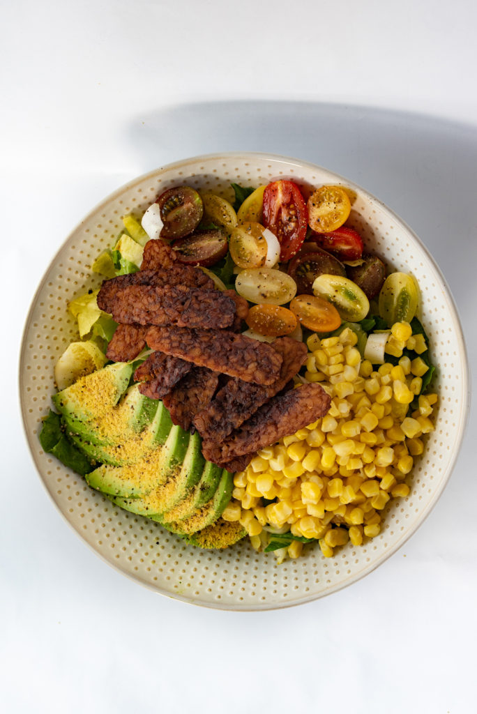 Plant-Based Cobb Salad with delicious Vegan Bacon that's better than the real deal!